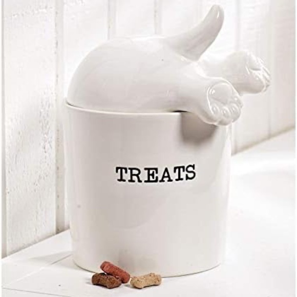 Mud Pie Dog Tail Treat Canister - Ceramic Dog Treat Jar $30 - Picture 2 of 4